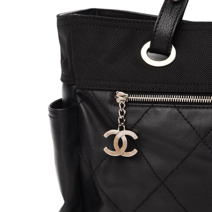 Chanel Coated Canvas Quilted Large Paris Biarritz Tote Black 12 of 12