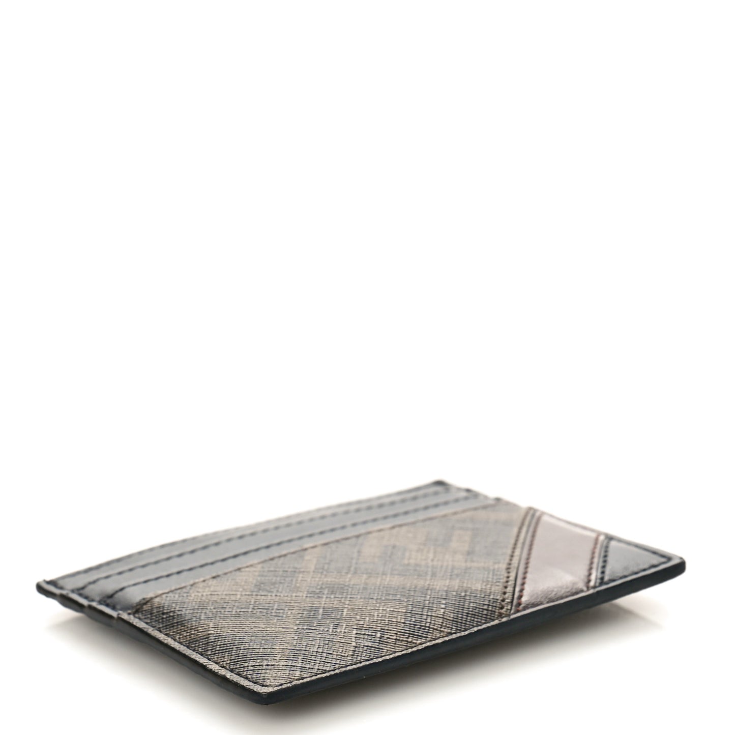 Glazed Fabric Vitello Liberty FF 1974 Diagonal Card Holder Tobacco Black