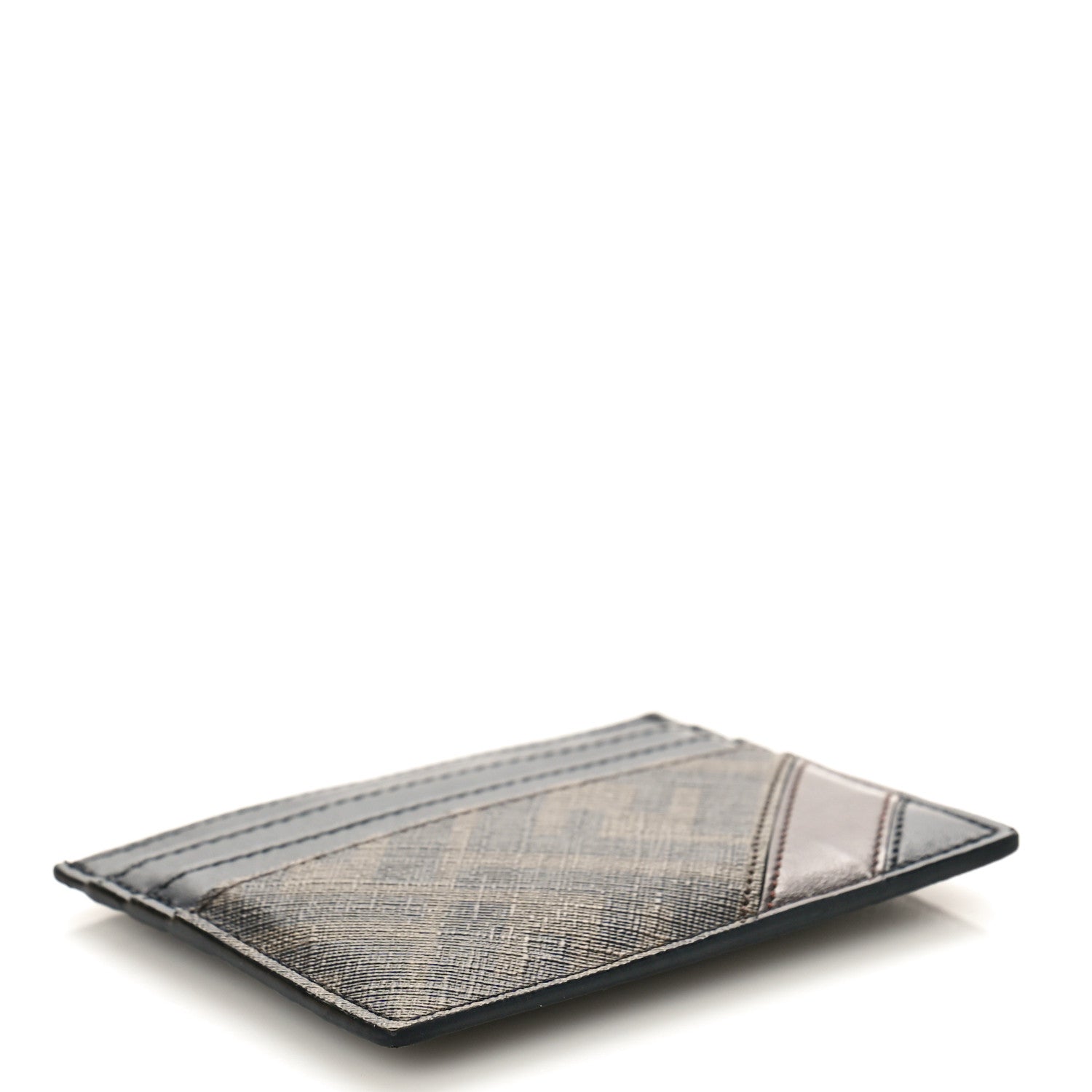 Fendi Glazed Fabric Vitello Liberty FF 1974 Diagonal Card Holder Tobacco Black 4 of 8