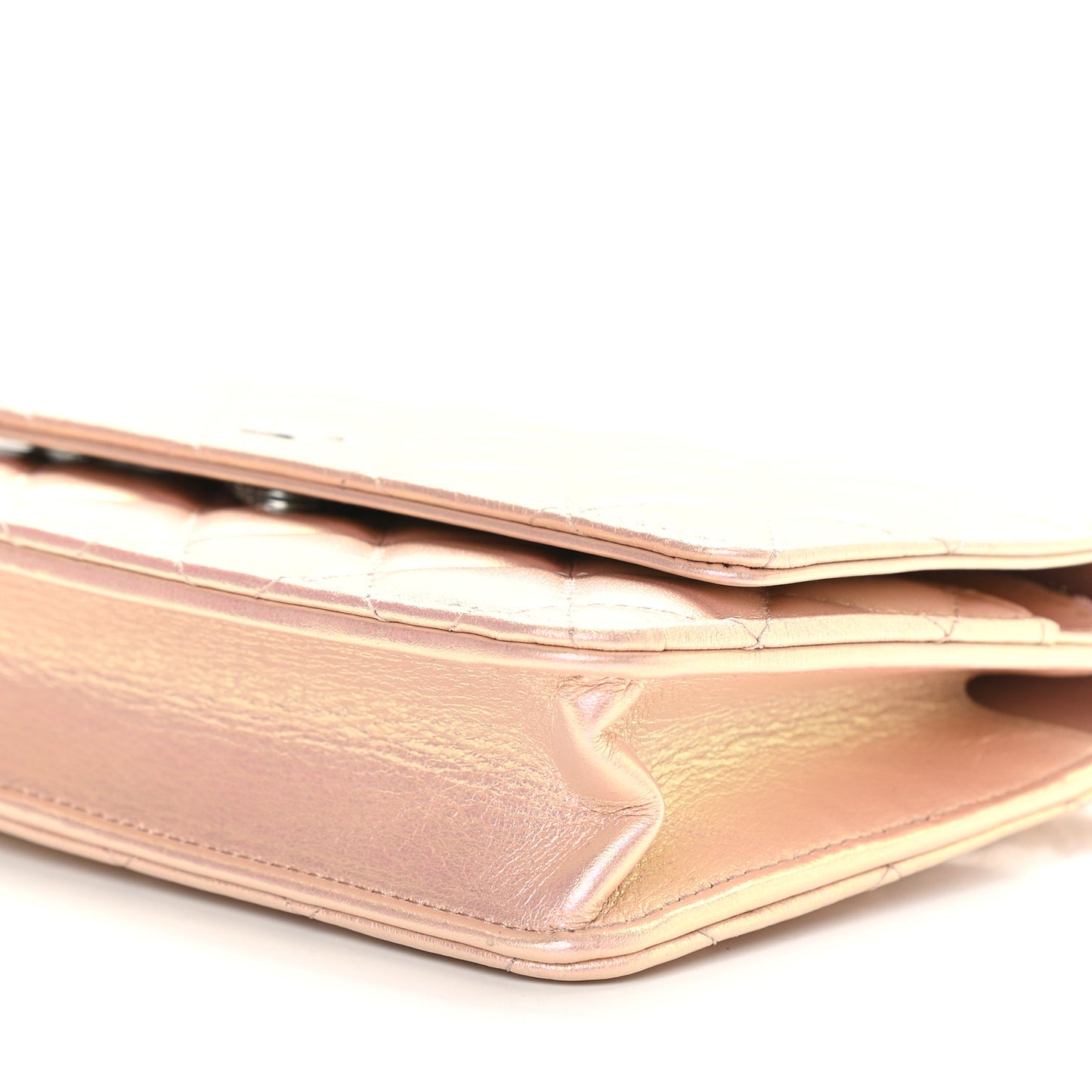 Iridescent Calfskin Quilted Wallet On Chain WOC Pink