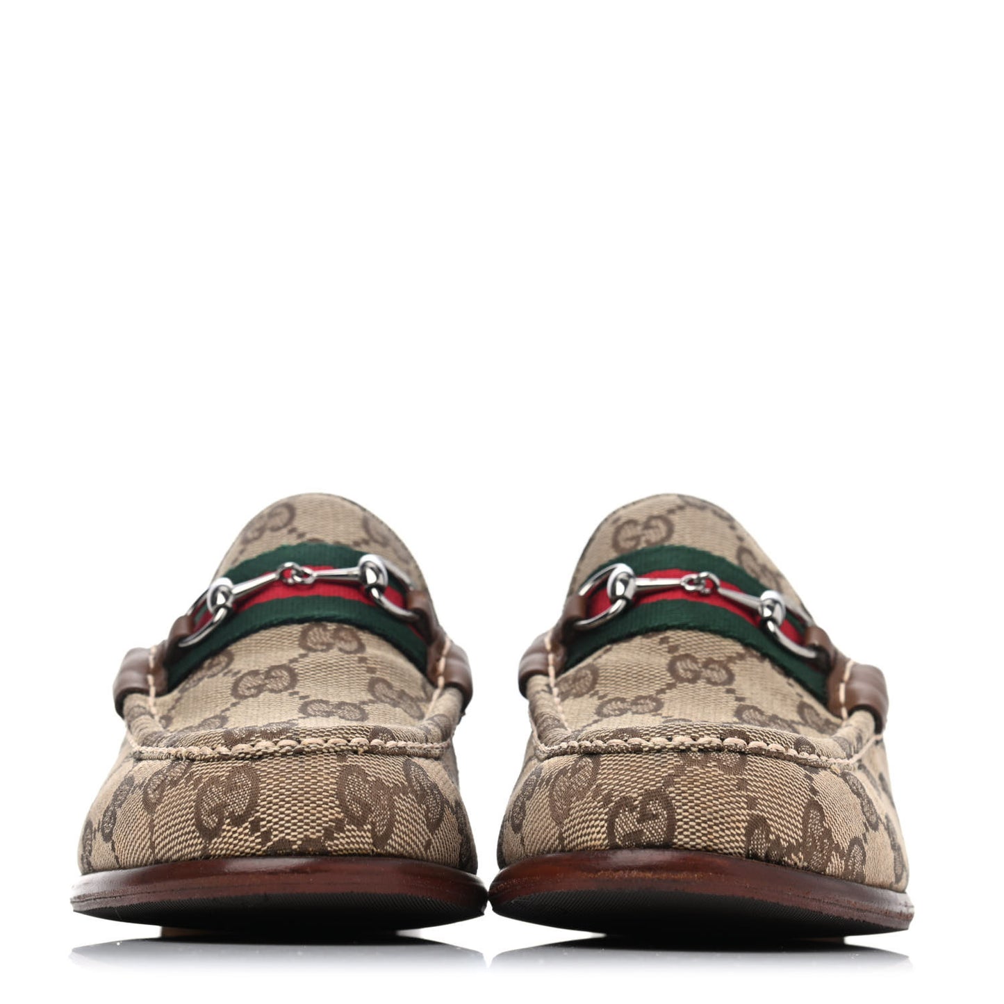GG Monogram Web Mens Horsebit Loafers 8 Brown
