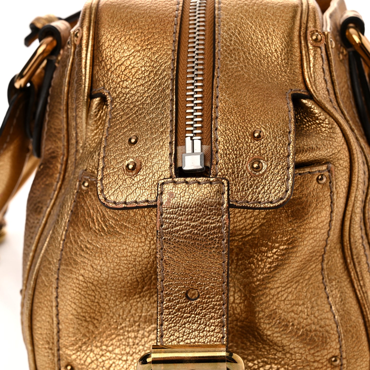 Metallic Calfskin Crystal Paddington Satchel Gold