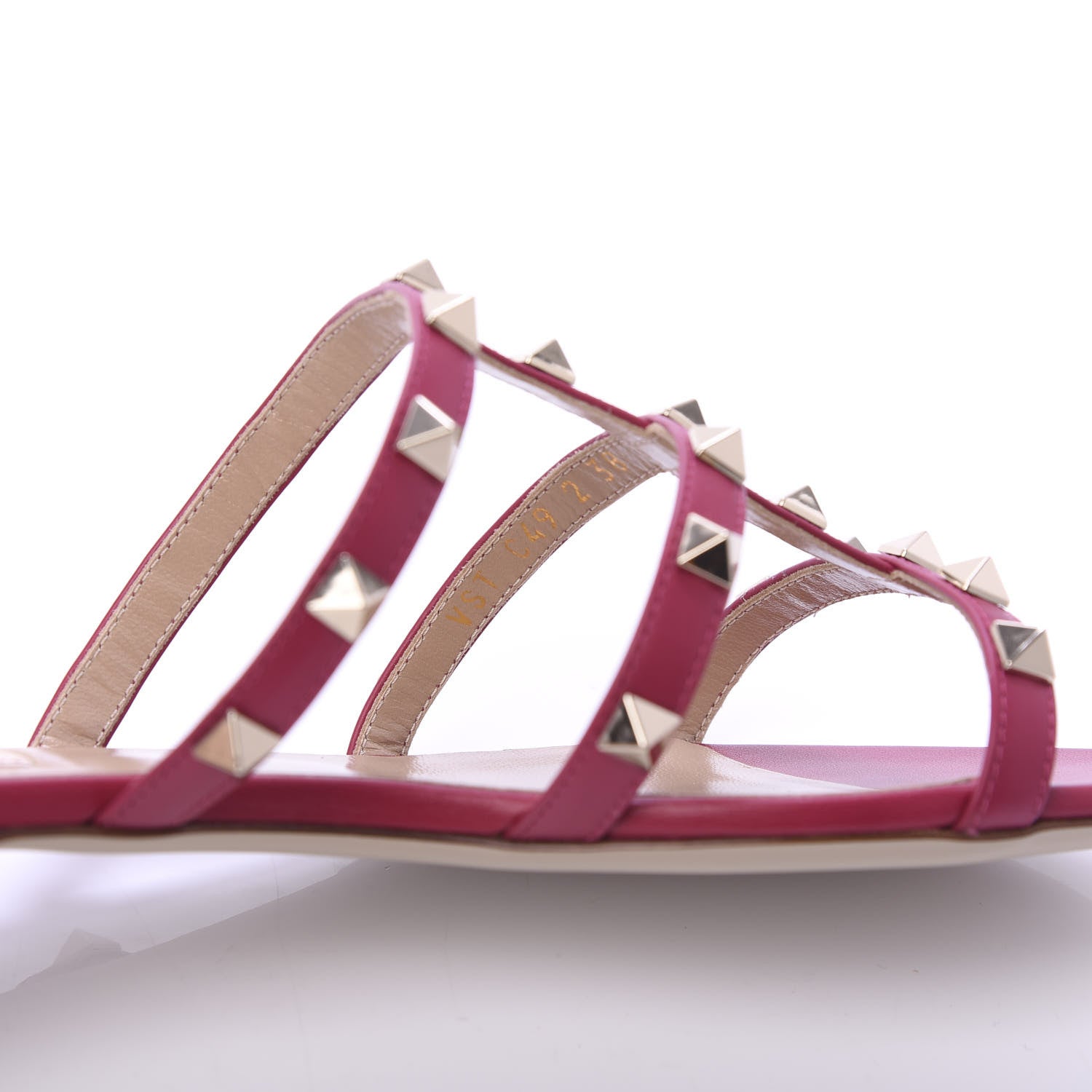Valentino Garavani Nappa Rockstud Caged Flat Slide Sandals 38 Raspberry 8 of 10