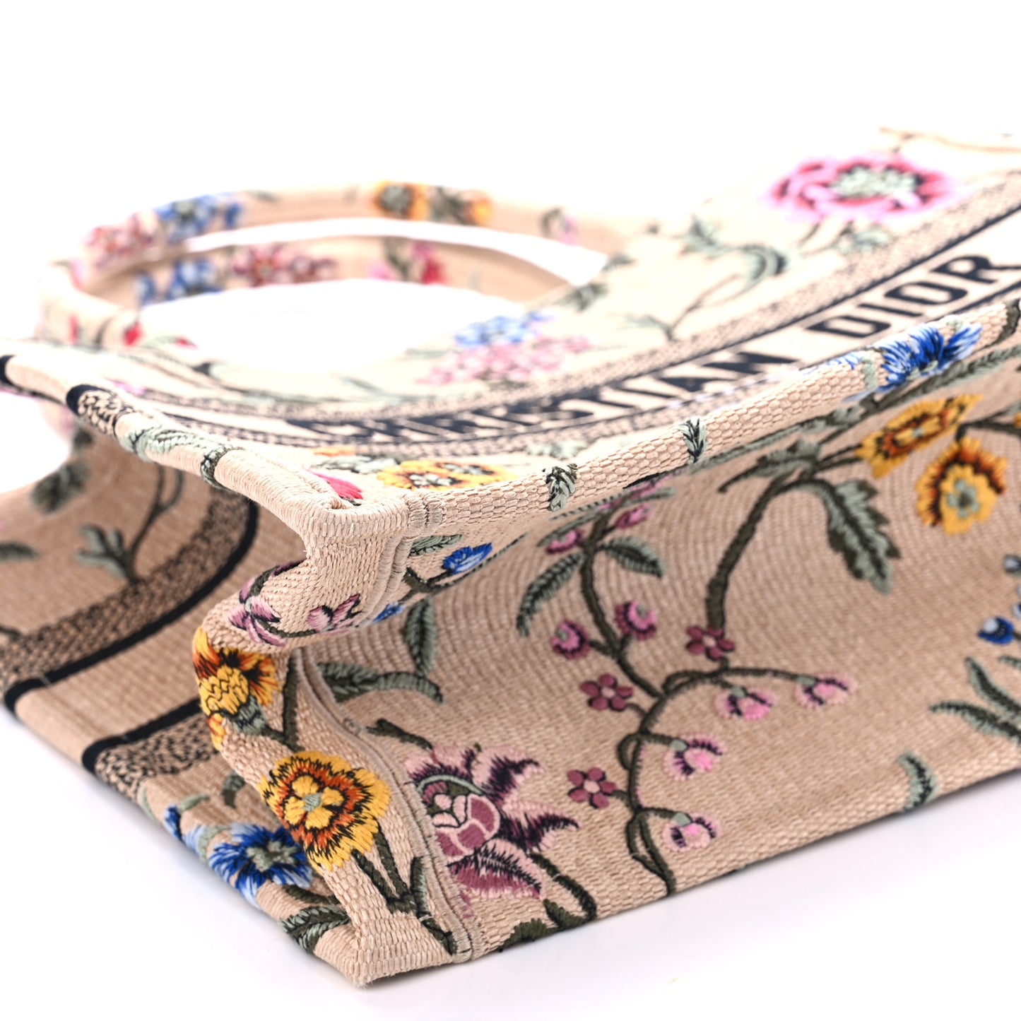 Raffia Embroidered Petites Fleurs Medium Book Tote Natural
