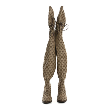 Gucci Monogram Over the Knee Boots 39.5 Beige Ebony 2 of 7