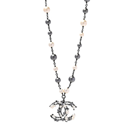 Chanel Ruthenium Pearl Baguette Crystal CC Necklace Black 1 of 5