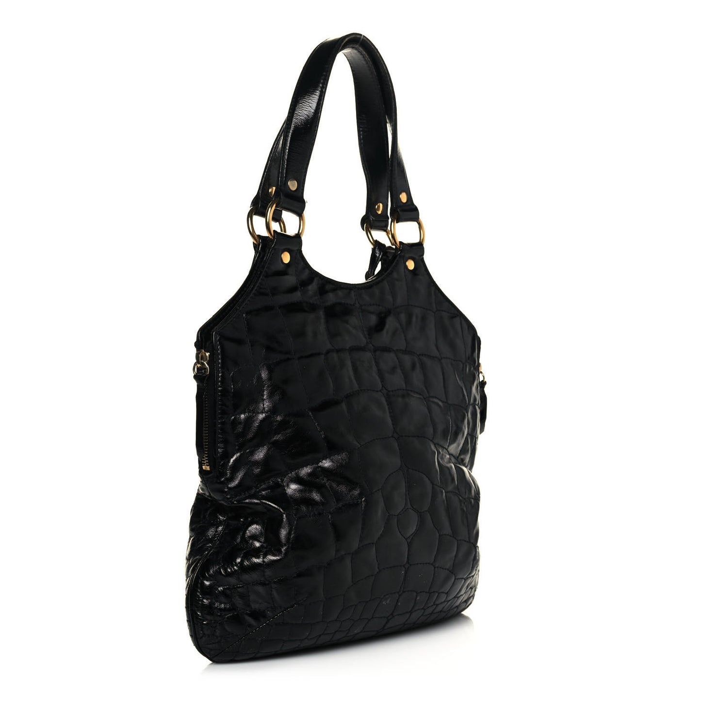 Glazed Calfskin Crocodile Embossed Tribute Tote Black