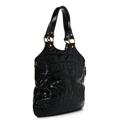 Saint Laurent Glazed Calfskin Crocodile Embossed Tribute Tote Black 3 of 11