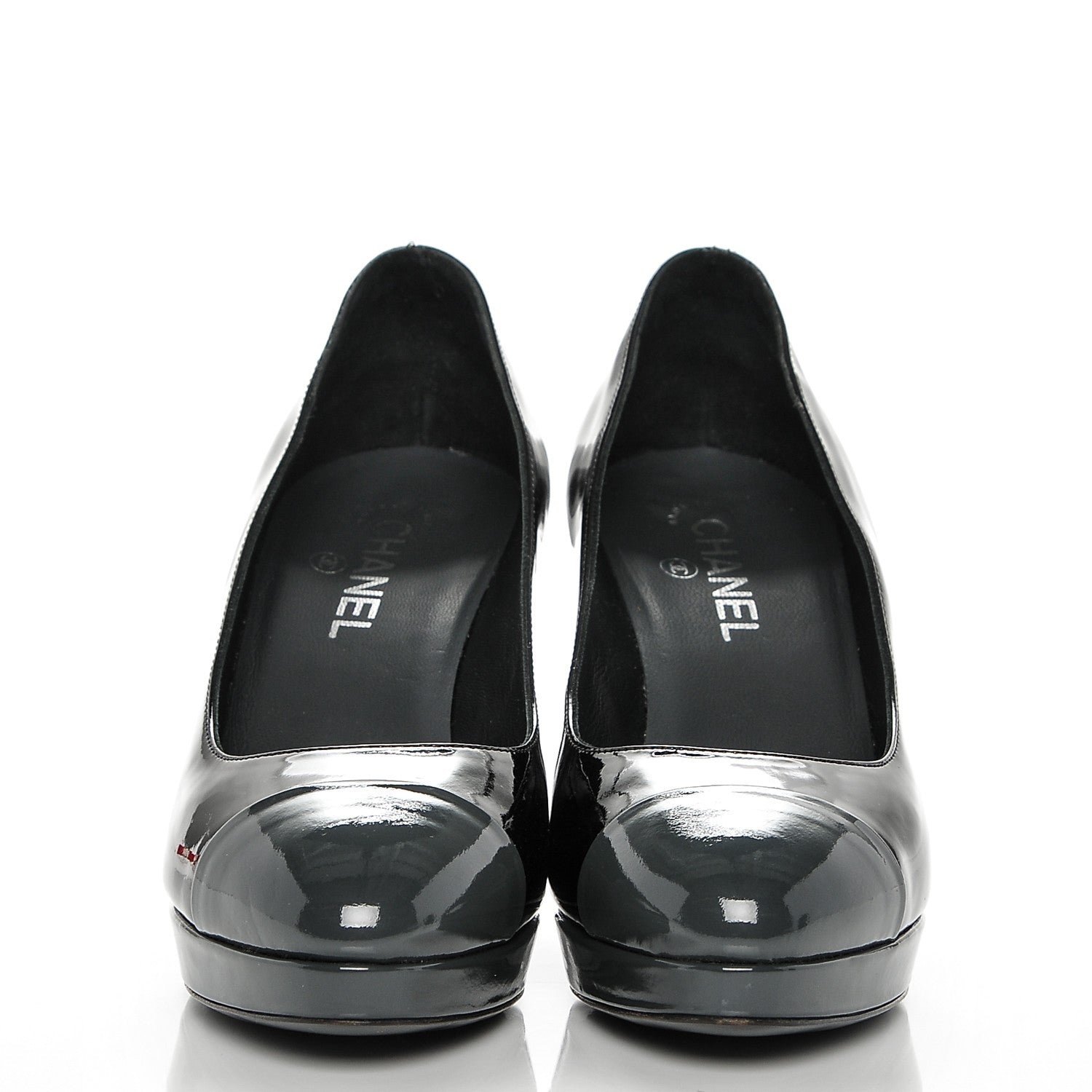 Chanel Patent Cap Toe Pumps 41 Black Grey 2 of 7