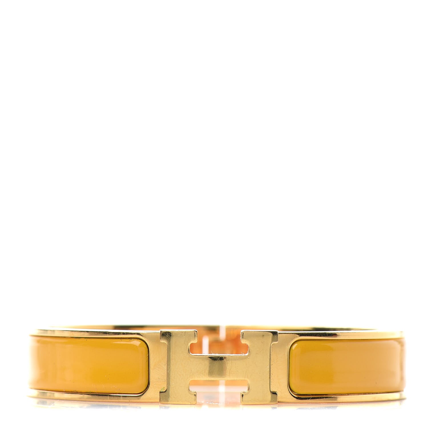 Hermes Enamel Narrow Clic Clac H Bracelet GM Jaune Madras 1 of 4