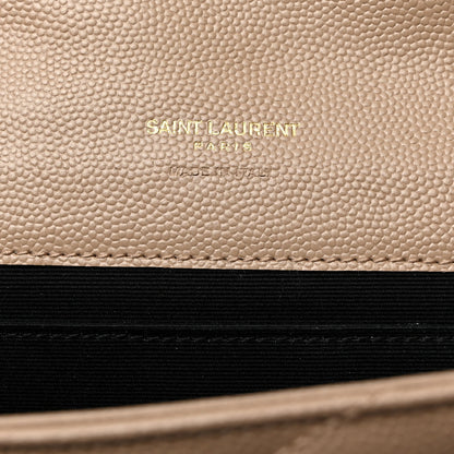 Saint Laurent Grain De Poudre Matelasse Chevron Monogram Envelope Clutch Dark Beige 6 of 7