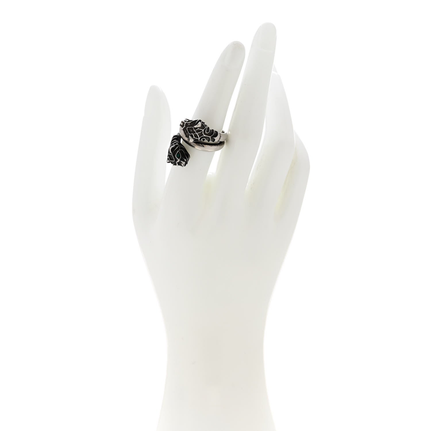 Gucci Tiger Head Swarovski Crystals Ring 54 7 Silver Green 2 of 5