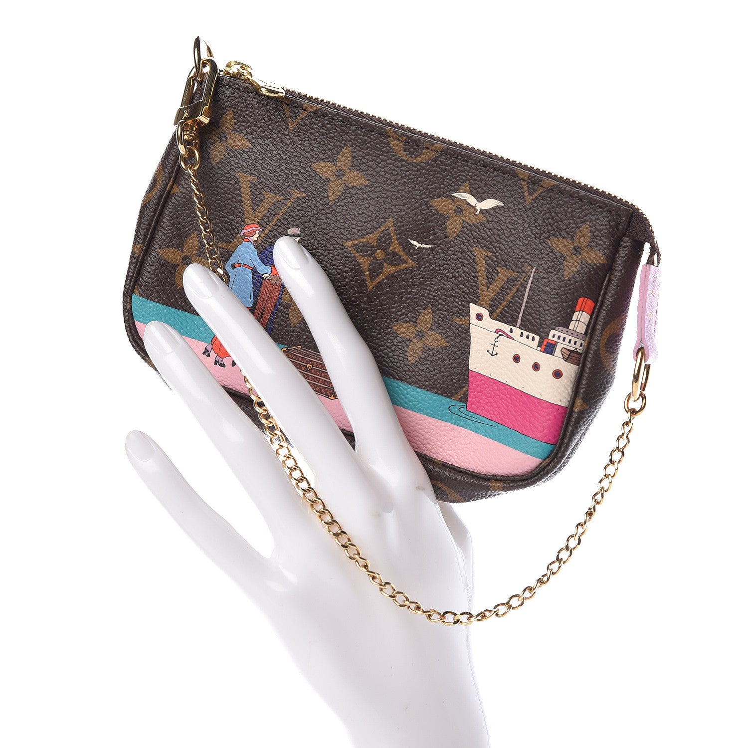 Louis Vuitton Monogram 2016 Christmas Animation Mini Pochette Accessories Rose Ballerine 2 of 8