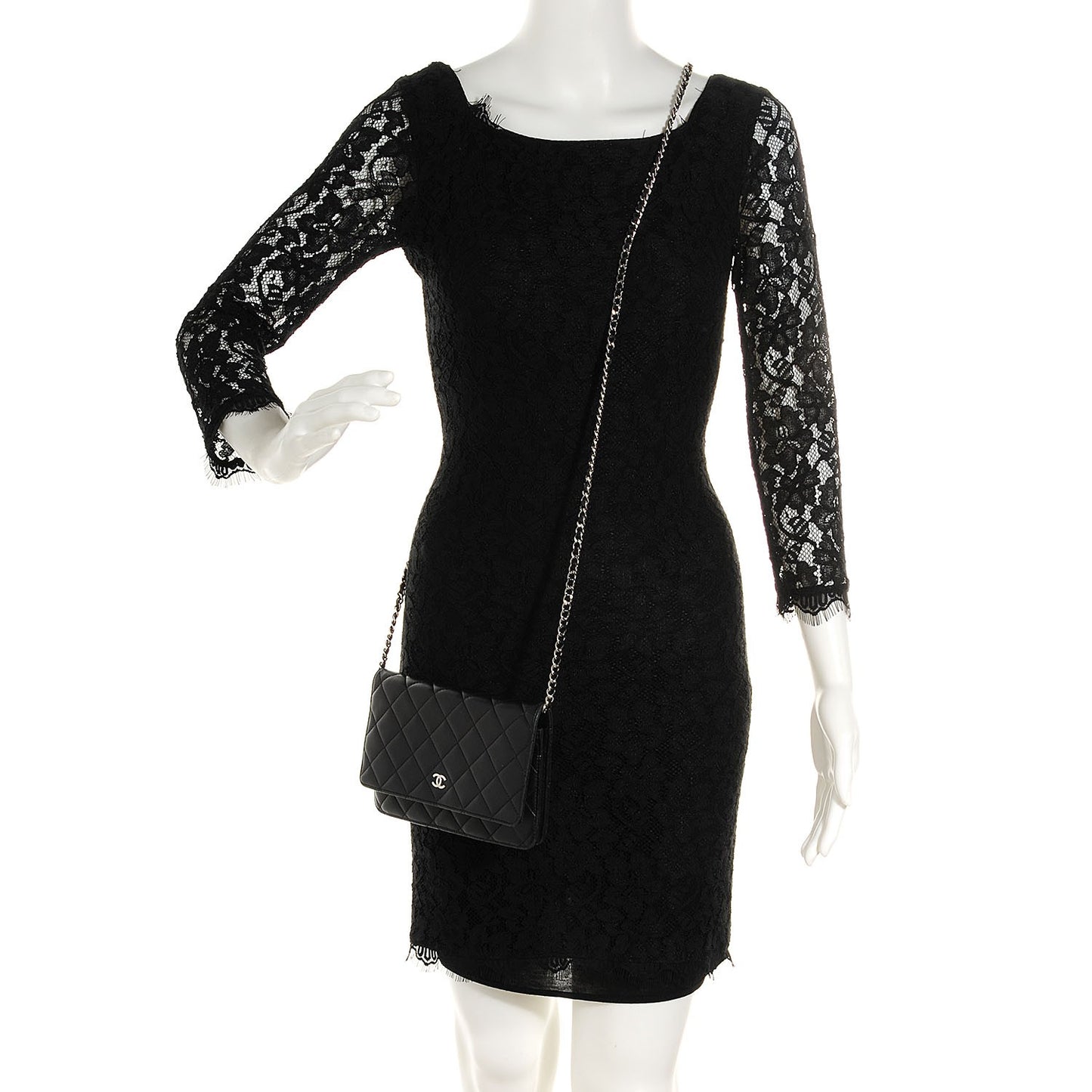 Lambskin Quilted Wallet On Chain WOC Black