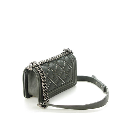 Chanel Crumpled Lambskin Small Studded Boy Flap Dark Gray 3 of 7