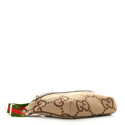 Gucci Monogram Jumbo GG Textured Dollar Calfskin Web Belt Bag Camel Ebony New Acero 4 of 10