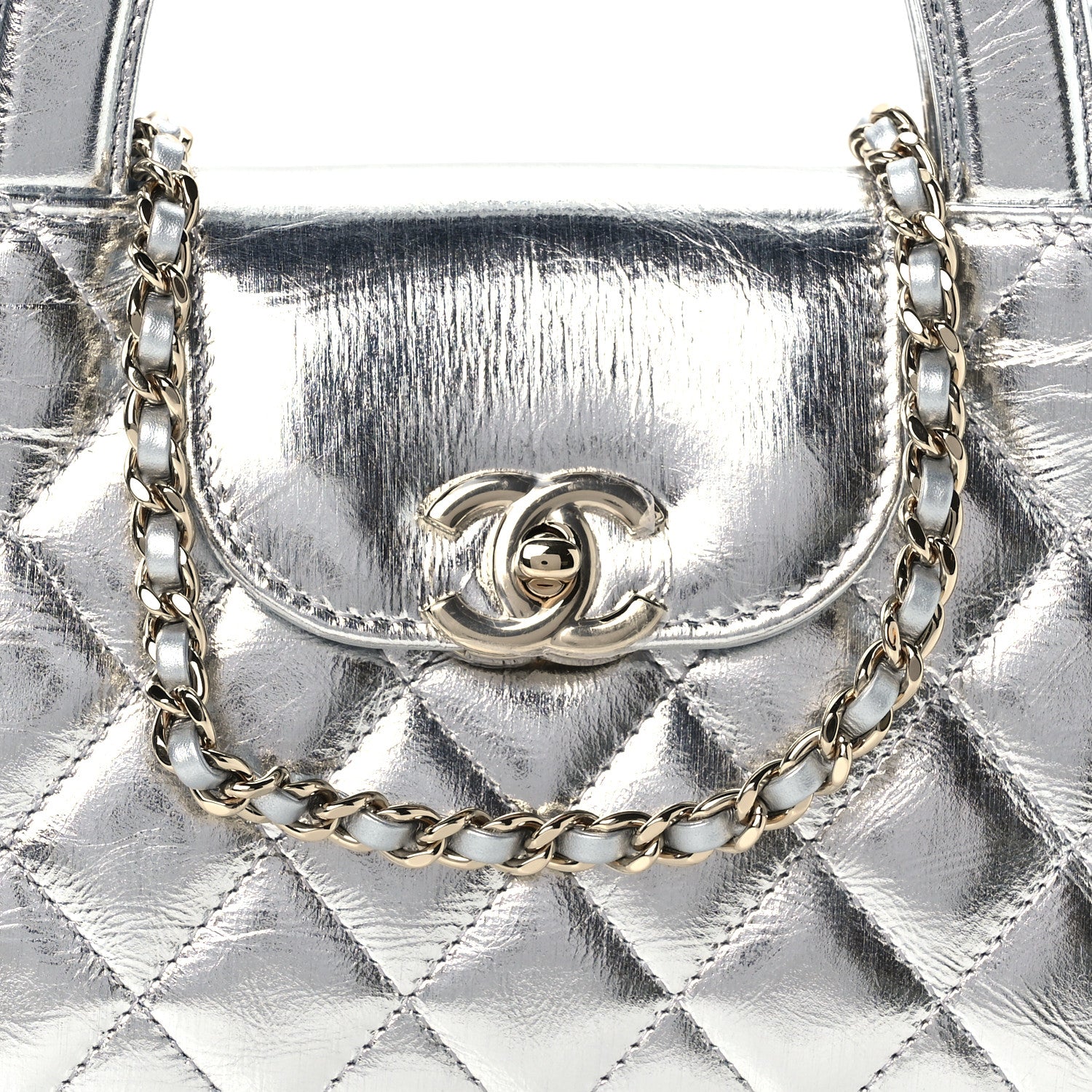 Chanel Metallic Aged Calfskin Quilted Nano Kelly Shopper Silvery 7 of 10