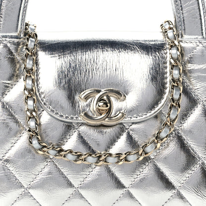 Chanel Metallic Aged Calfskin Quilted Nano Kelly Shopper Silvery 7 of 10