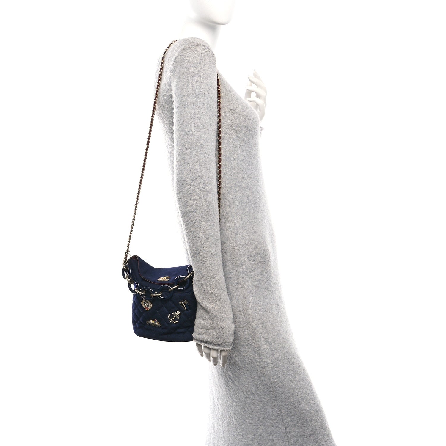Chanel Felt Quilted Paris Hamburg Charms Drawstring Bucket Bag Dark Navy 2 of 10