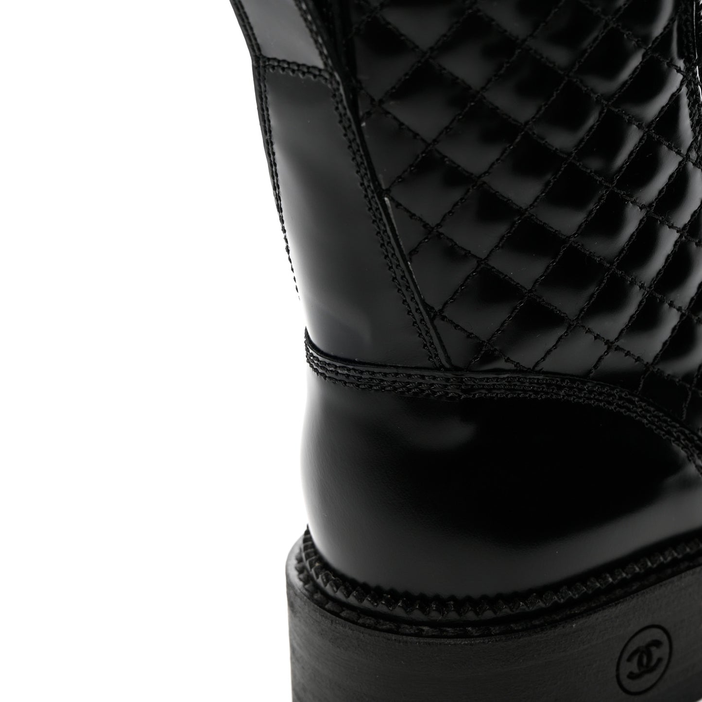 Calfskin Quilted Lace Up Combat Boots 36 Black