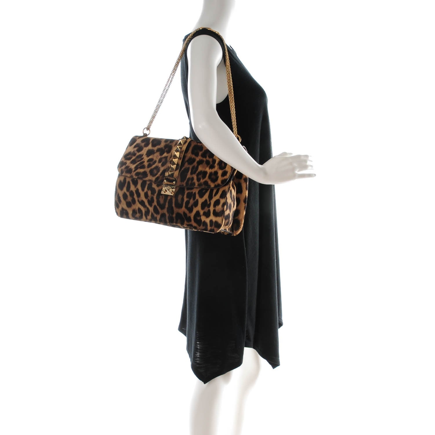 Valentino Garavani Calf Hair Leopard Print Large Glam Lock Rockstud Flap 2 of 9