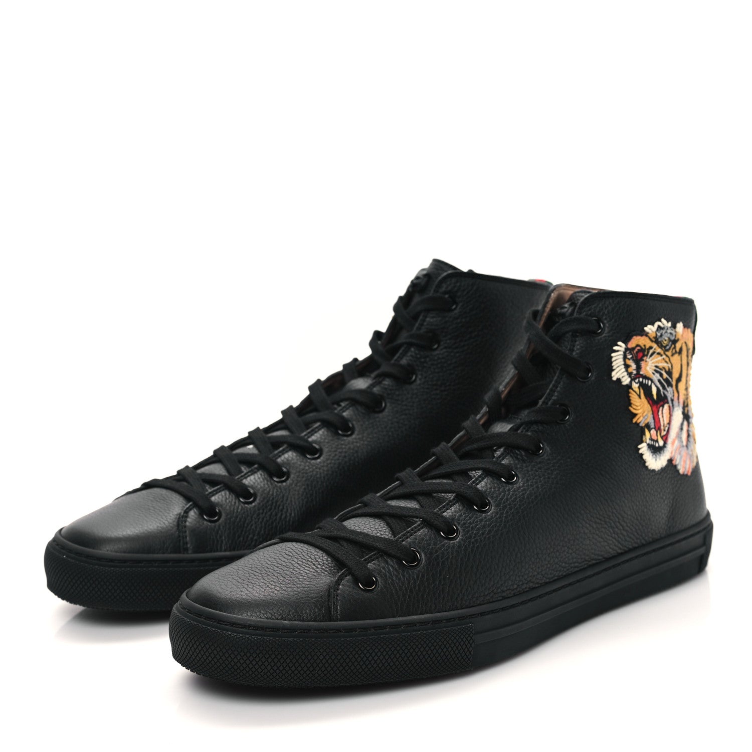 Gucci Calfskin Tiger Embroidered Mens High Top Sneakers 11 Black 3 of 9