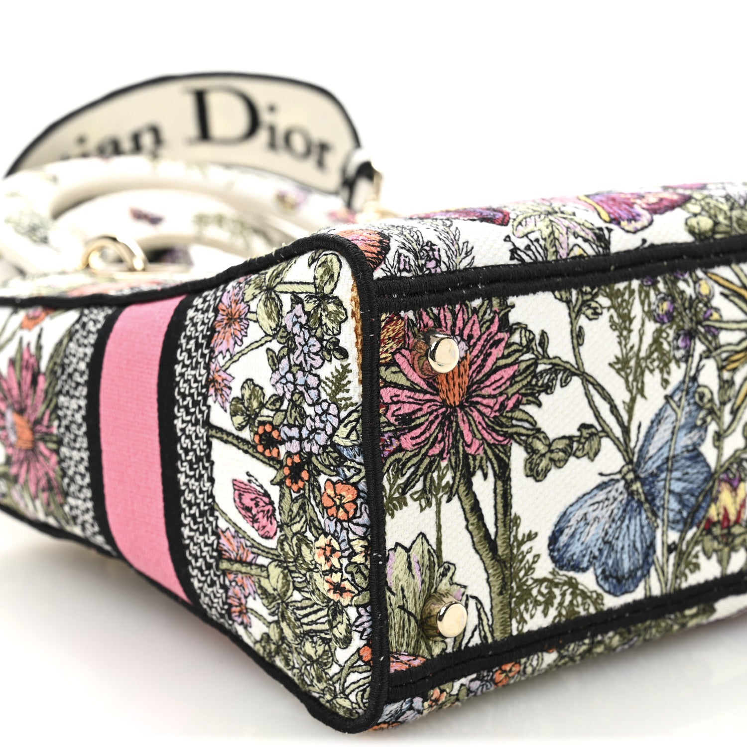 Christian Dior Canvas Embroidered Butterfly Floral Print Medium Lady D-Lite  Multicolor 9 of 11