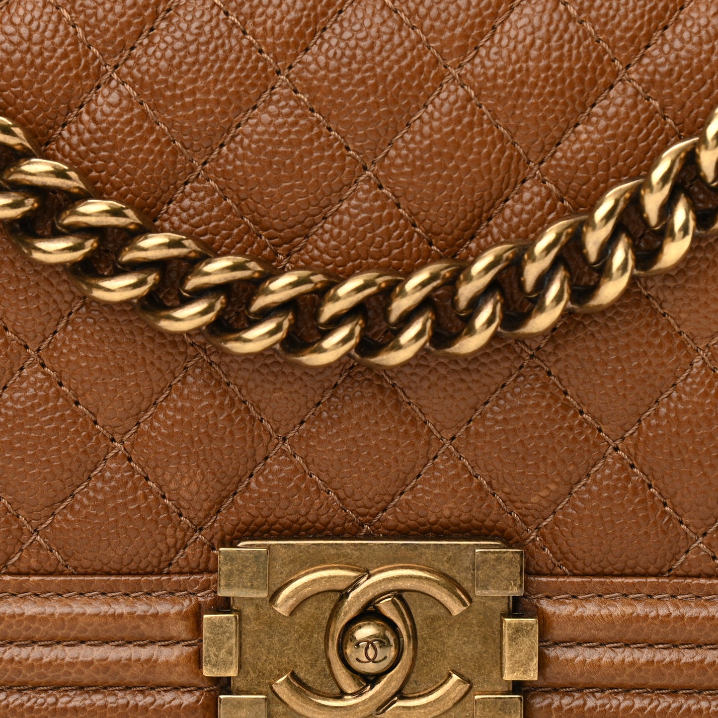 Caviar Quilted Medium Boy Flap Light Brown