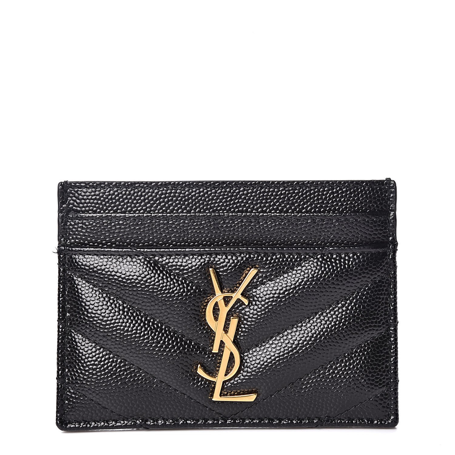 Saint Laurent Grain De Poudre Matelasse Chevron Monogram Credit Card Case Black 1 of 9