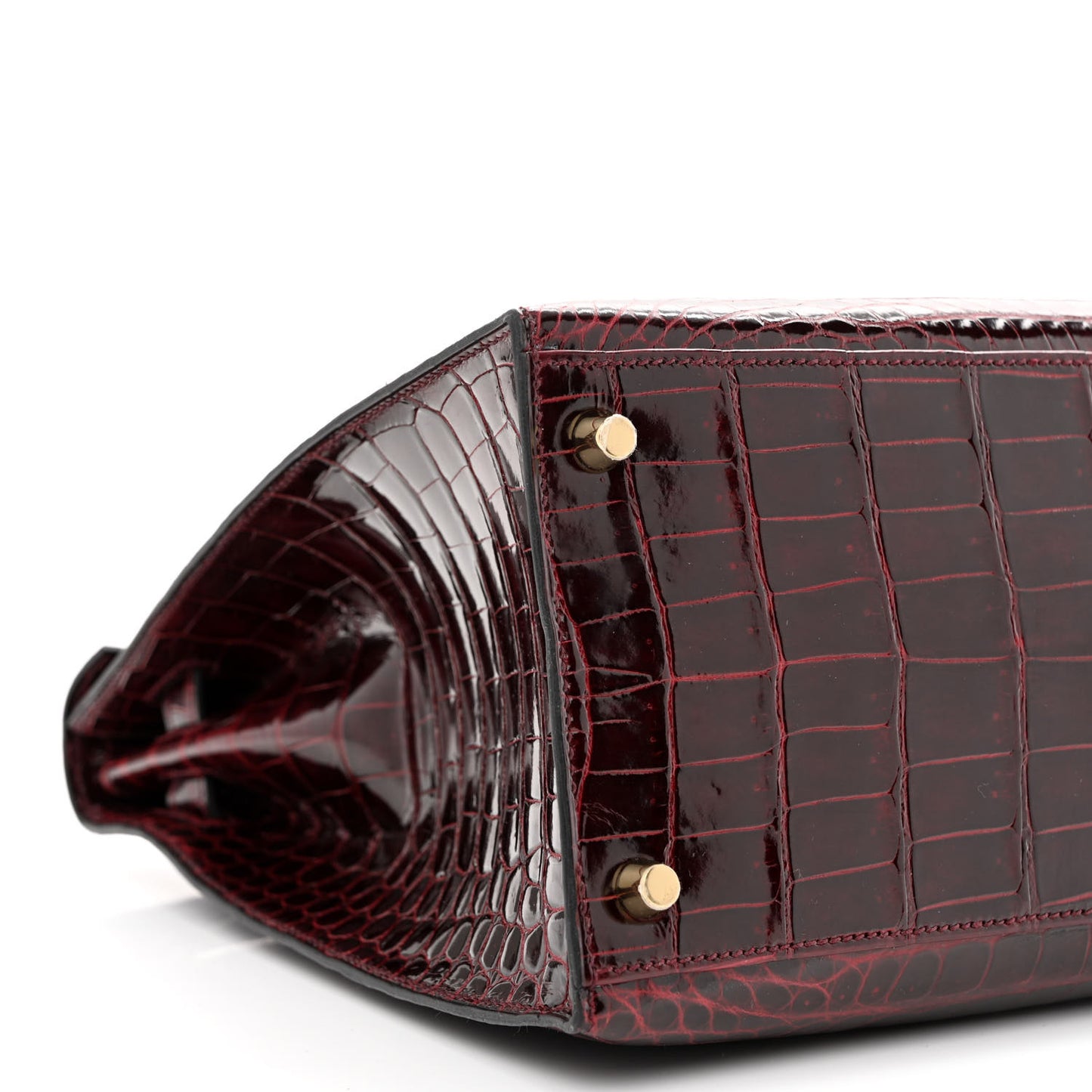 Shiny Porosus Crocodile 18K Rose Gold Diamond Kelly Sellier 35 Bordeaux