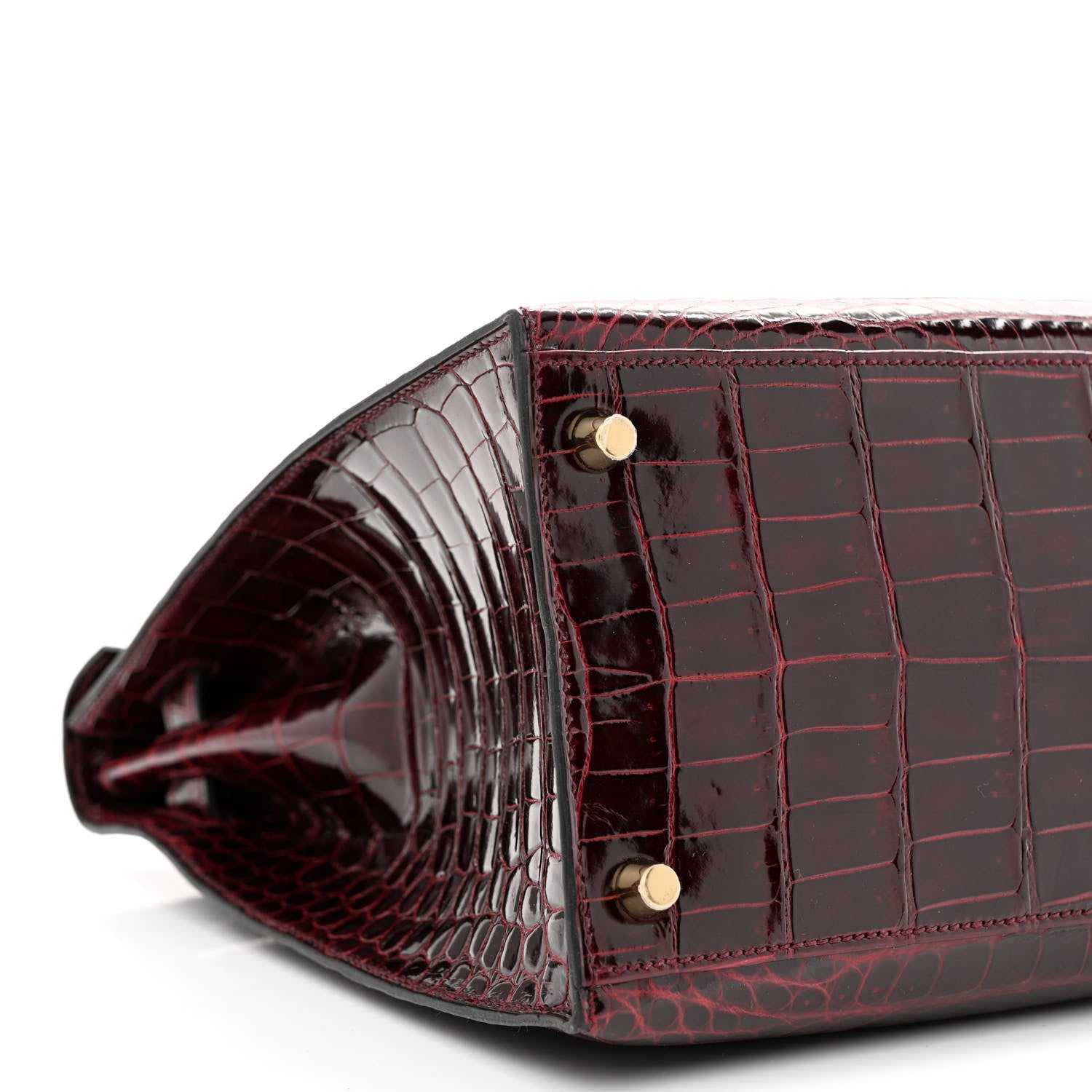 Hermes Shiny Porosus Crocodile 18K Rose Gold Diamond Kelly Sellier 35 Bordeaux 9 of 10