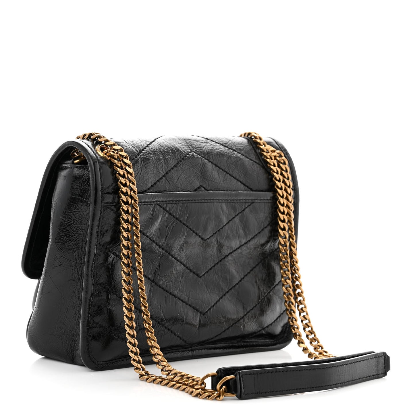 Crinkled Calfskin Matelasse Monogram Baby Niki Chain Satchel Black