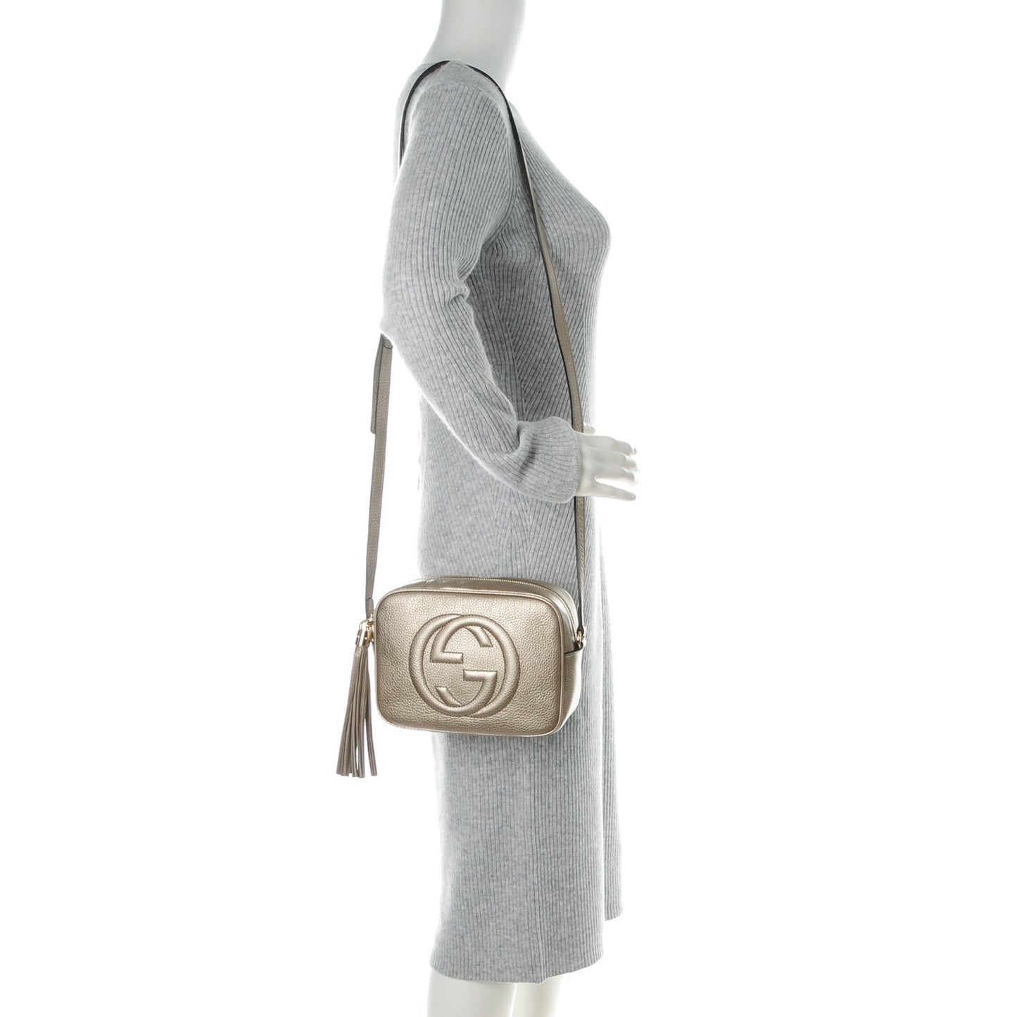 Metallic Pebbled Calfskin Small Soho Disco Bag Golden Beige