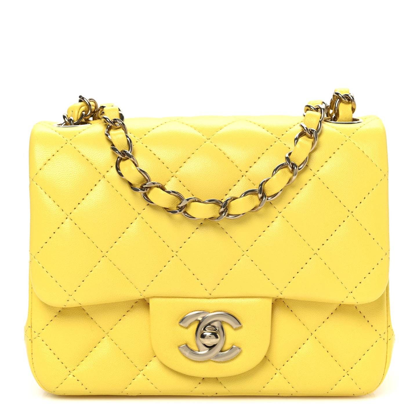 Lambskin Quilted Mini Square Flap Yellow