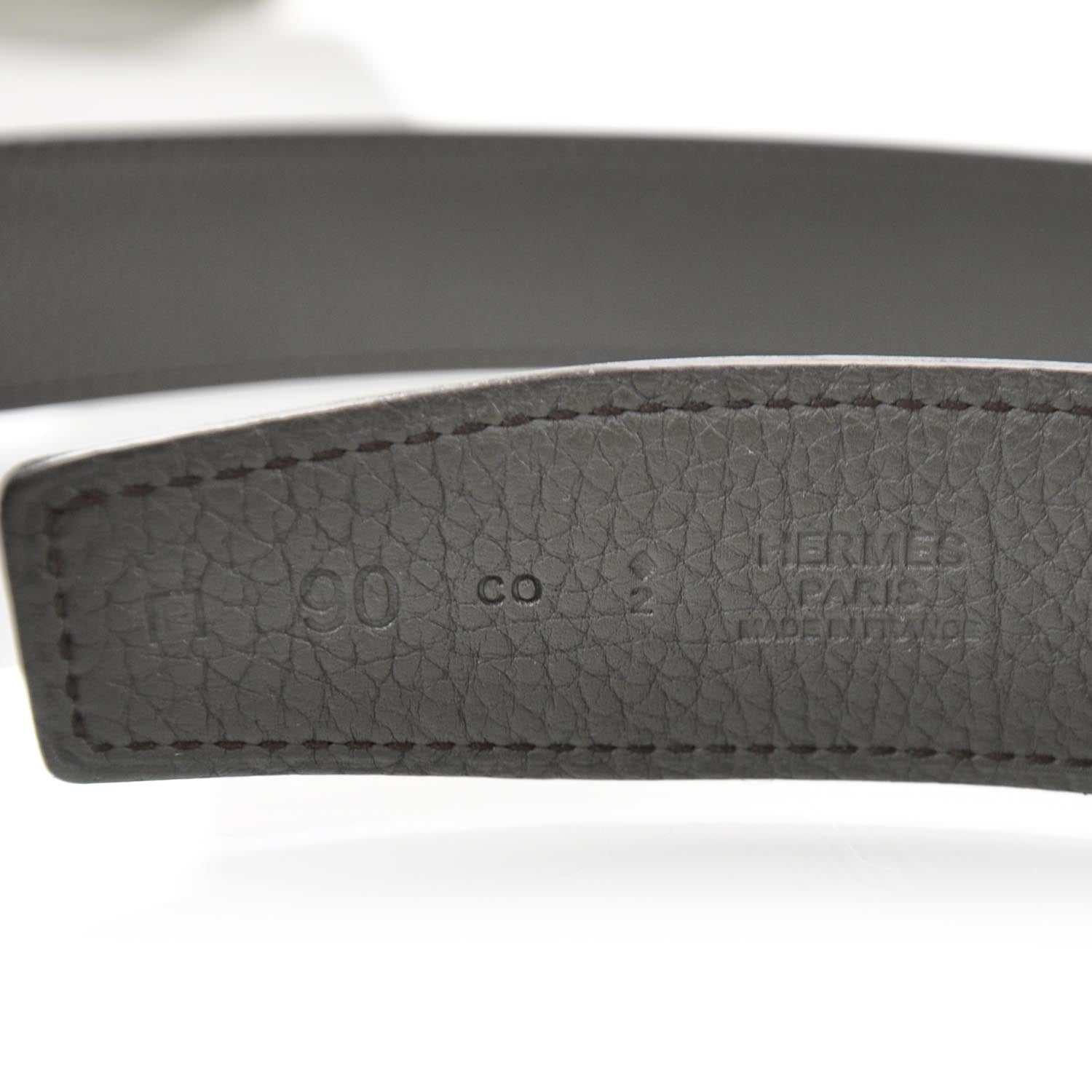 Hermes Box Togo Reversible Belt Strap Noir Vert de Gris 85 4 of 4