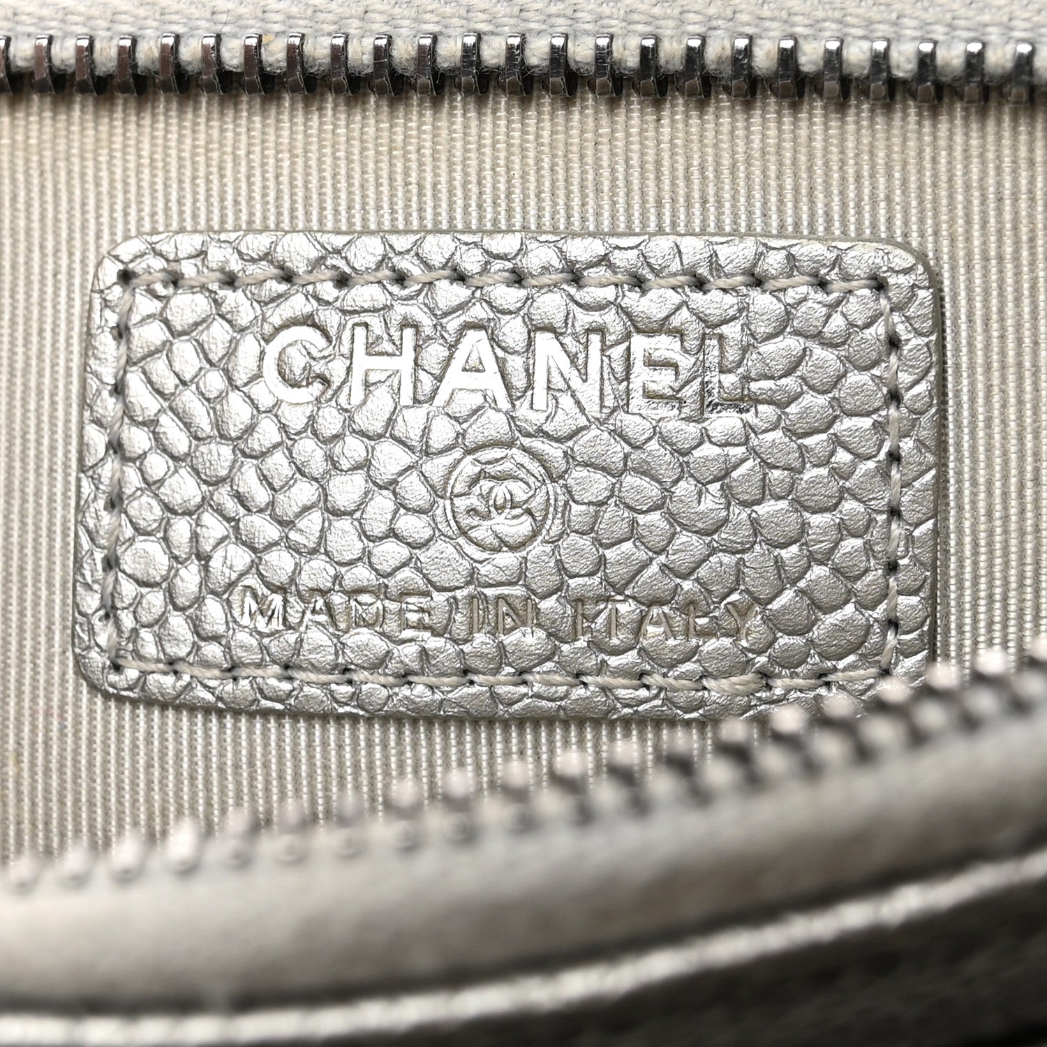 Chanel Metallic Caviar Quilted Classic Zip Pouch Silver 6 of 8