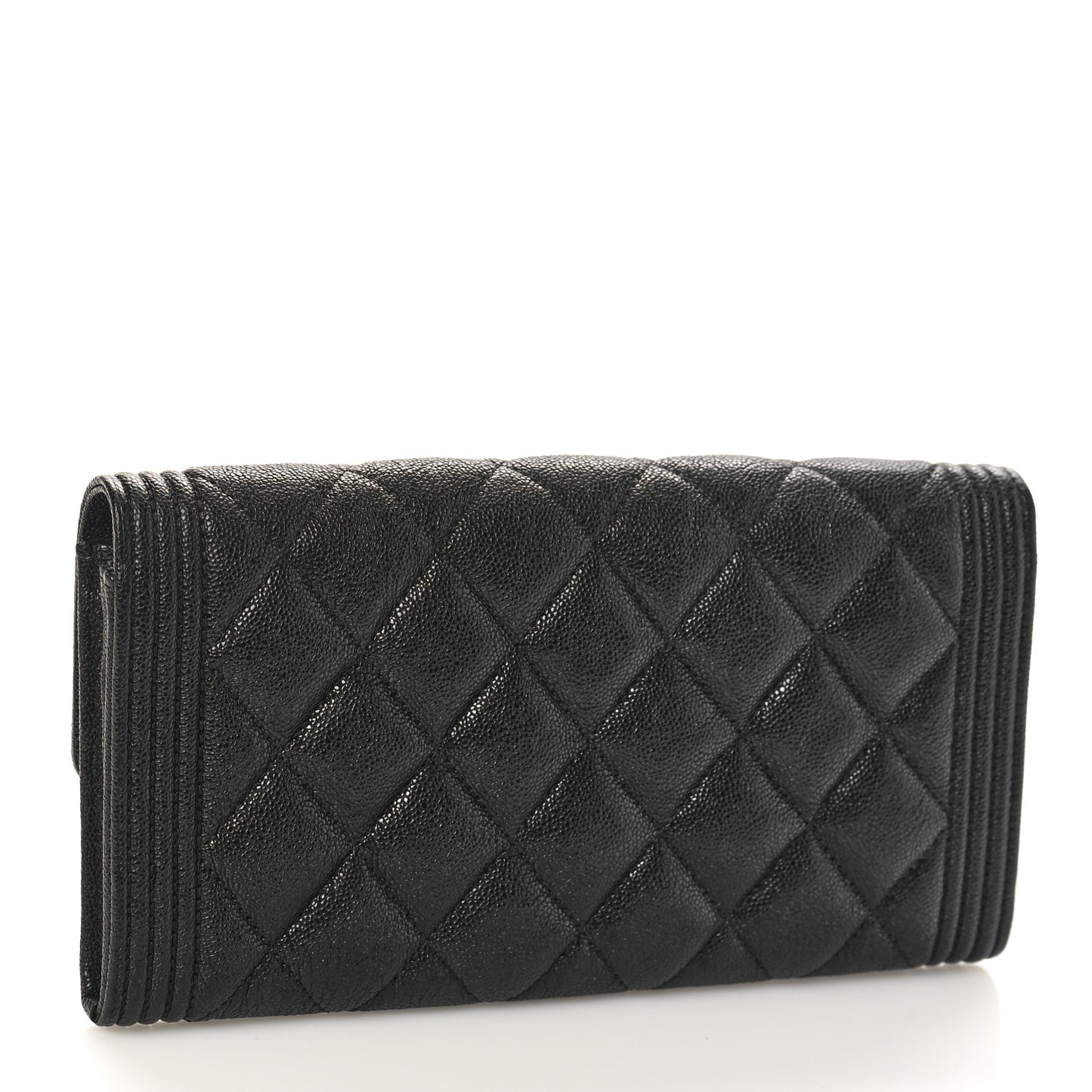 Caviar Quilted Large Boy Gusset Flap Wallet Black