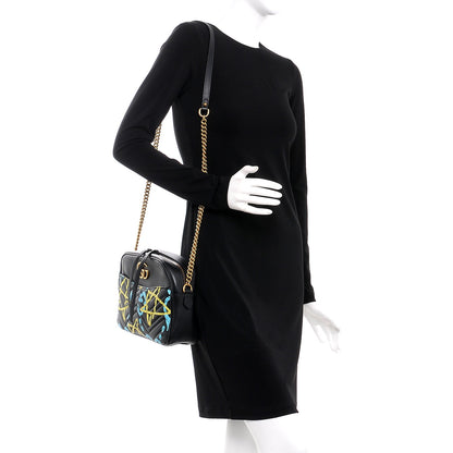Gucci Calfskin Matelasse GucciGhost Medium GG Marmont Chain Shoulder Bag Black New Acquamarine 2 of 8