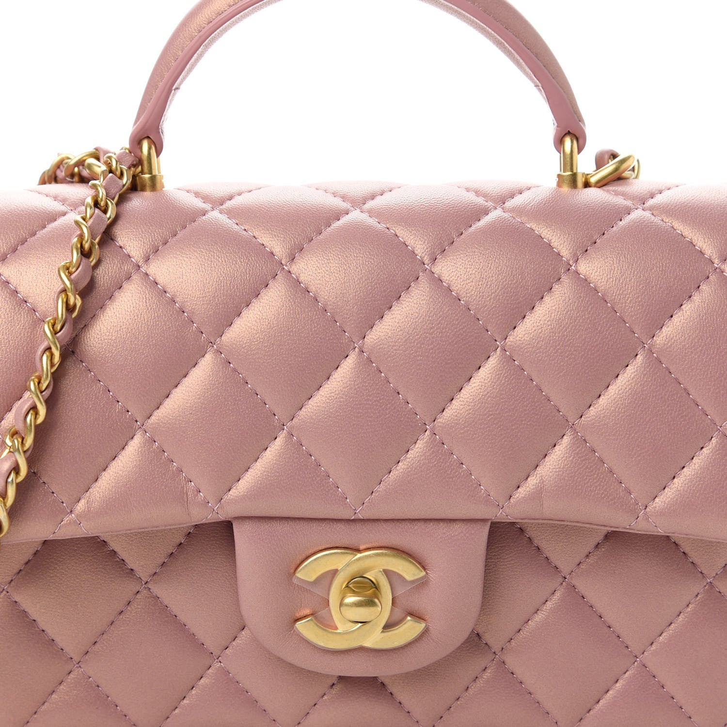 Chanel Iridescent Lambskin Quilted Mini Top Handle Rectangular Flap Pink 10 of 11