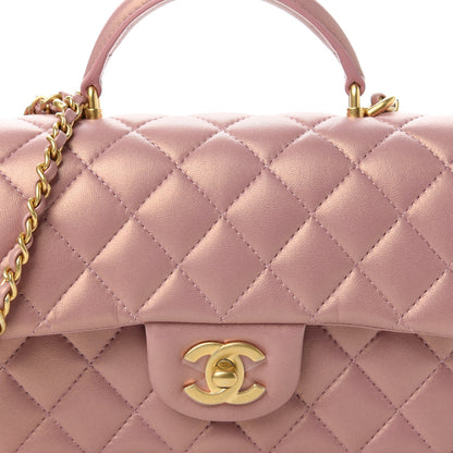 Chanel Iridescent Lambskin Quilted Mini Top Handle Rectangular Flap Pink 10 of 11