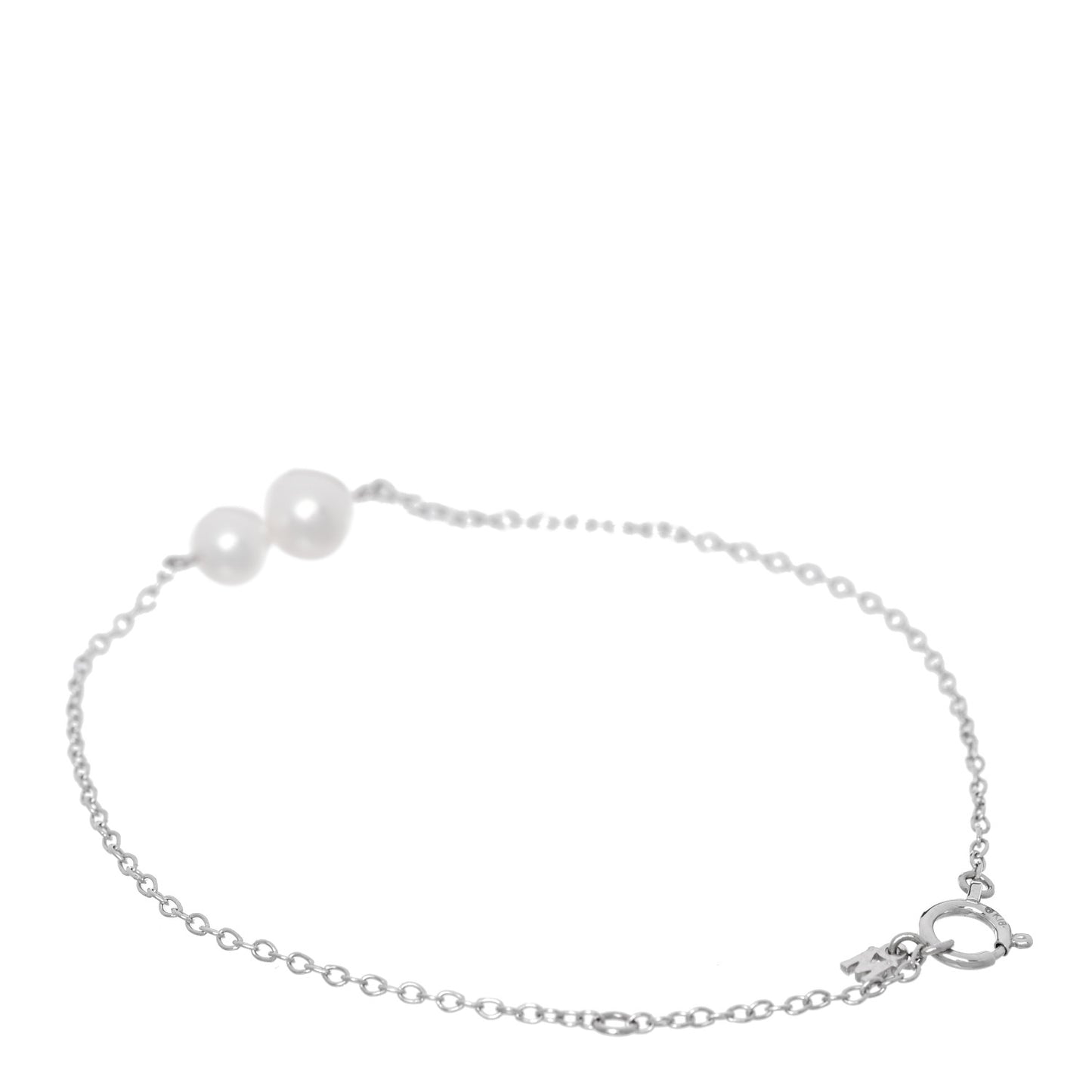18K White Gold Akoya Cultured Two Pearl Station Bracelet