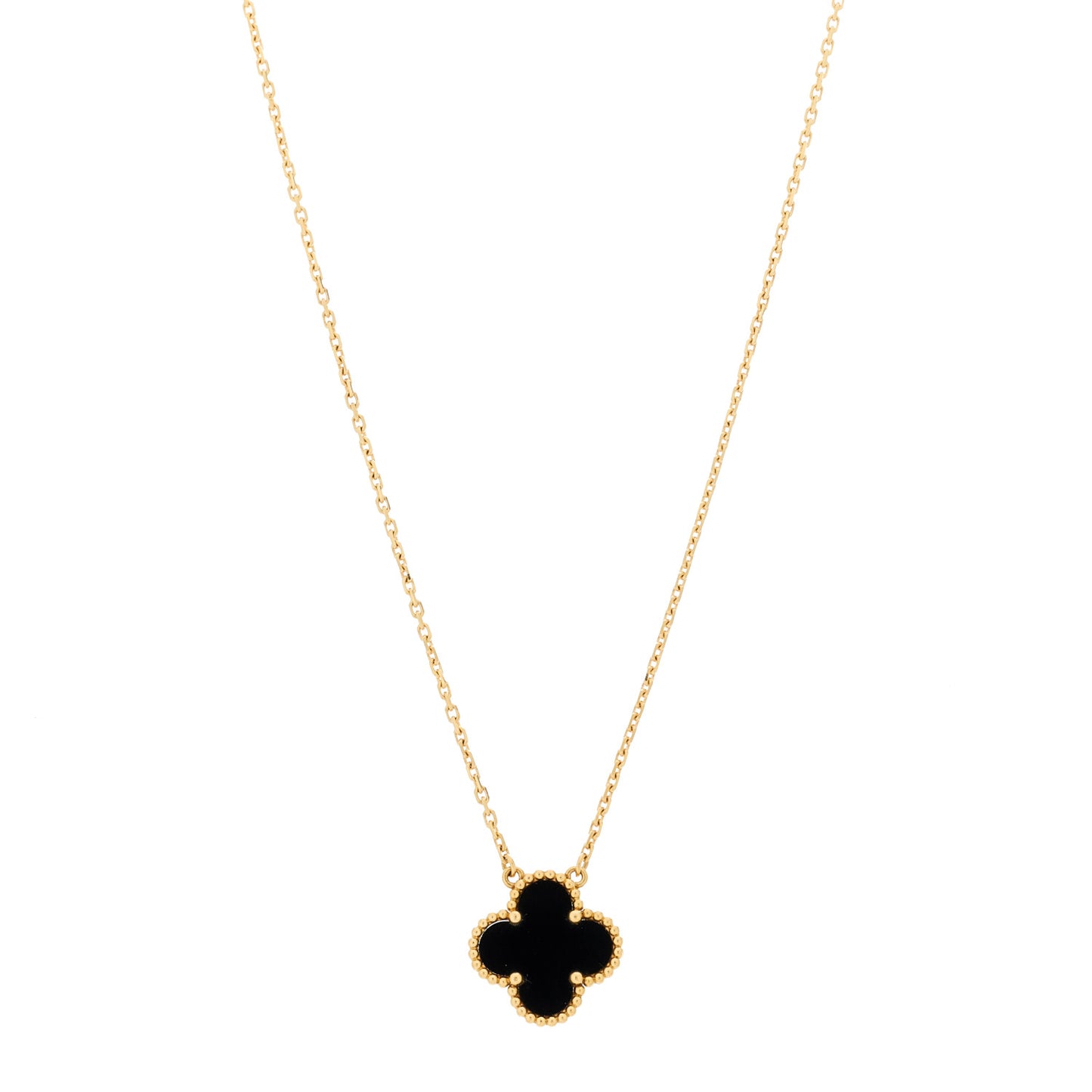 18K Yellow Gold Black Onyx Vintage Alhambra Pendant Necklace