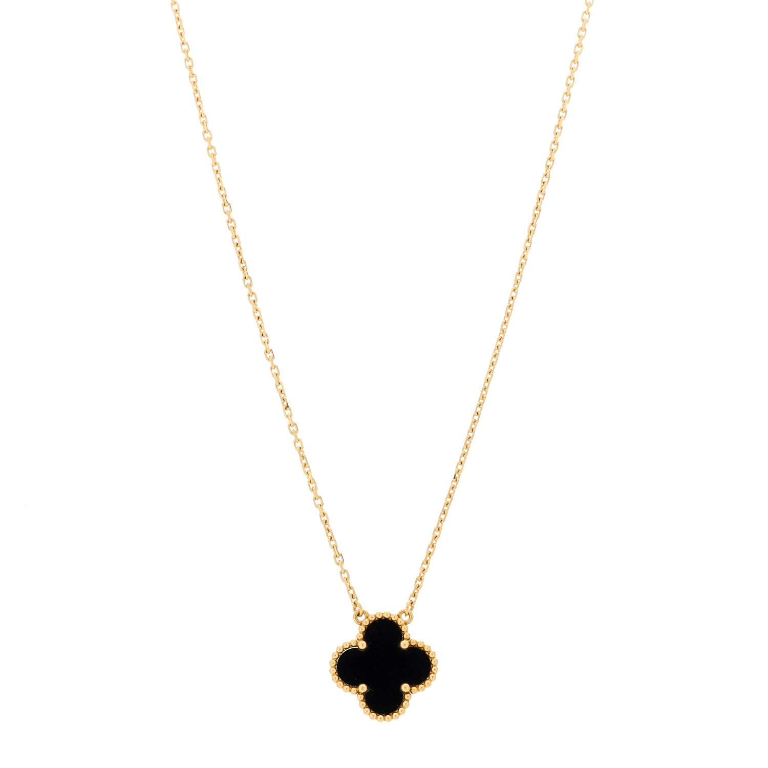 Van Cleef & Arpels 18K Yellow Gold Black Onyx Vintage Alhambra Pendant Necklace 1 of 5