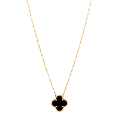 Van Cleef & Arpels 18K Yellow Gold Black Onyx Vintage Alhambra Pendant Necklace 1 of 5