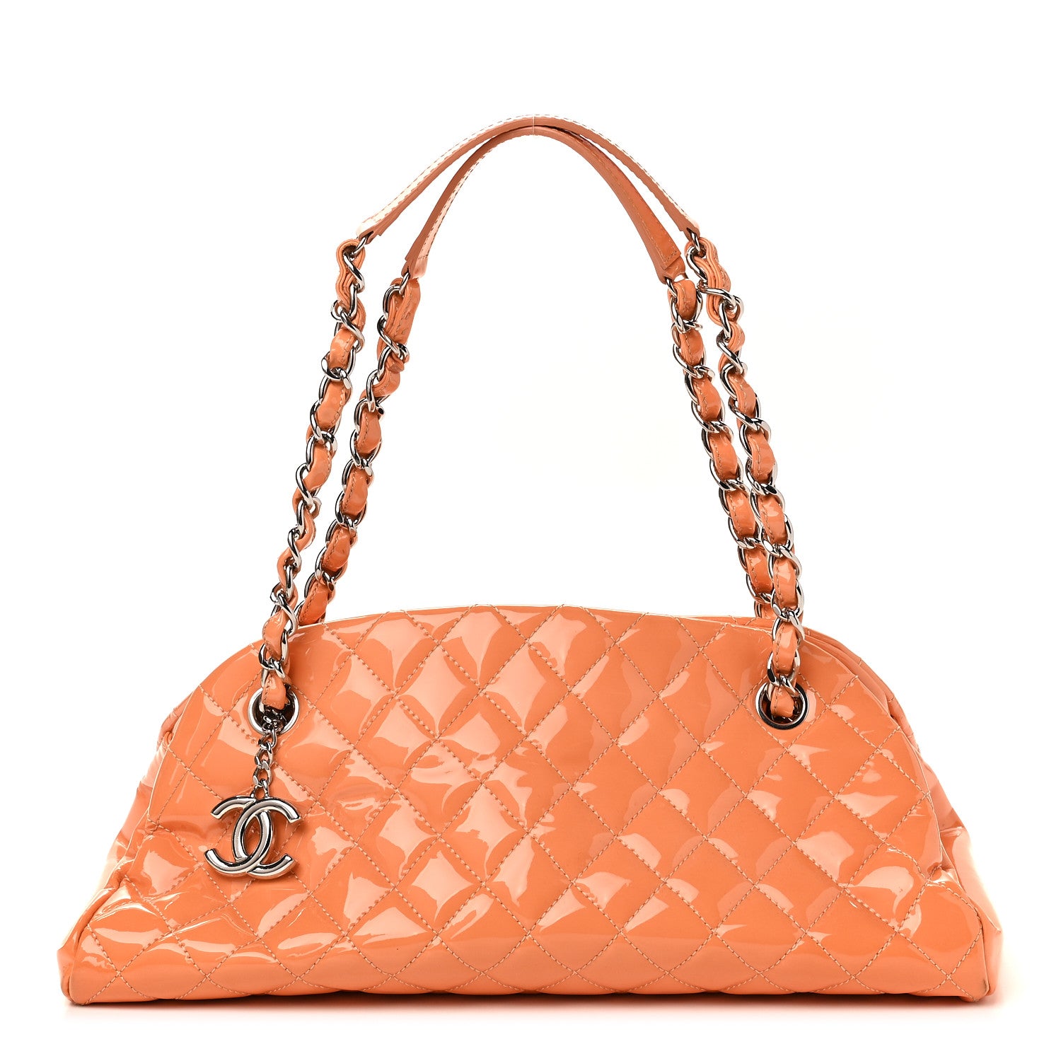 Chanel Patent Quilted Medium Just Mademoiselle Bowling Bag Orange 1 of 9