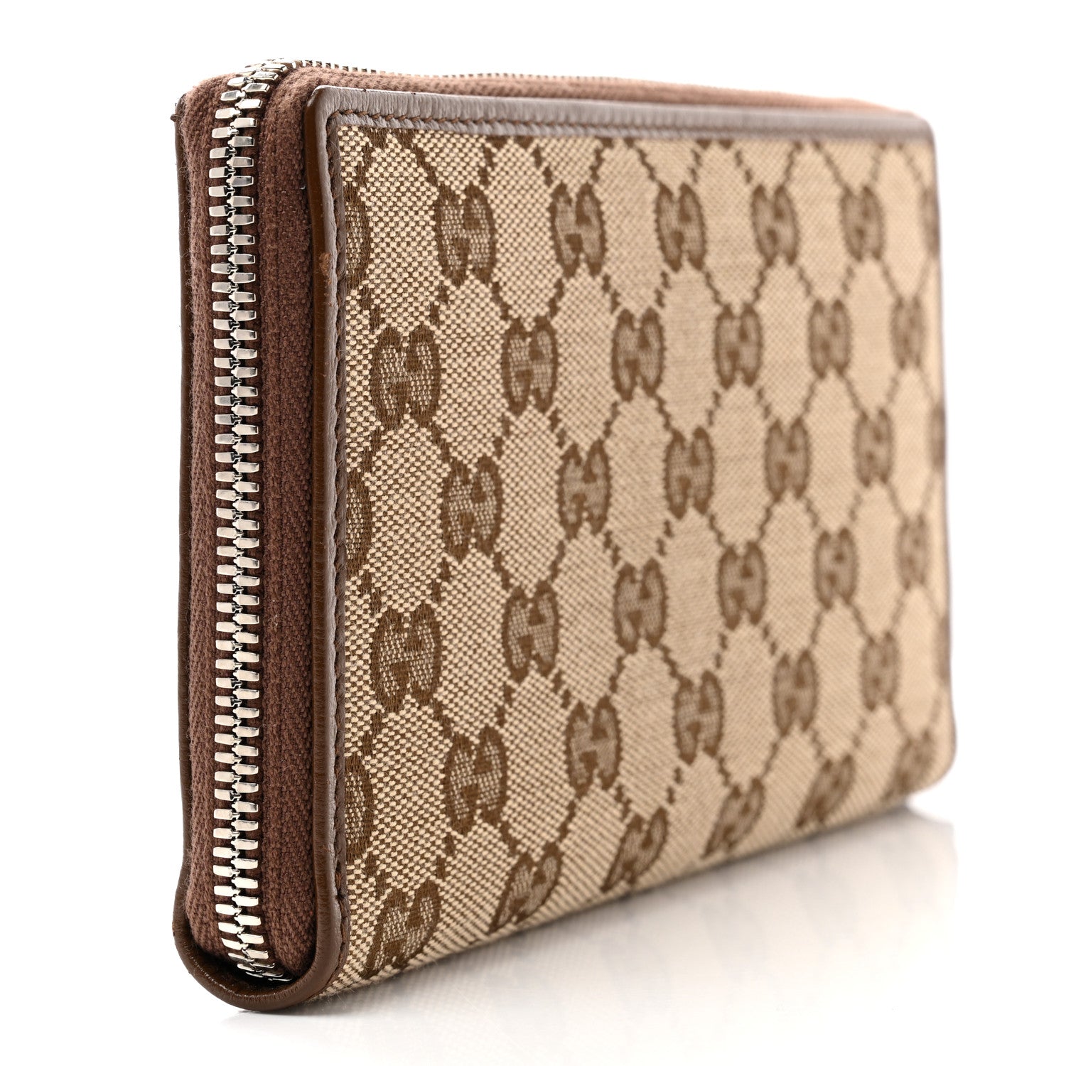 Balenciaga X GUCCI GG Monogram Azalea Calfskin Neo Classic Zip Around Wallet Beige Ebony Brown Sugar 3 of 8
