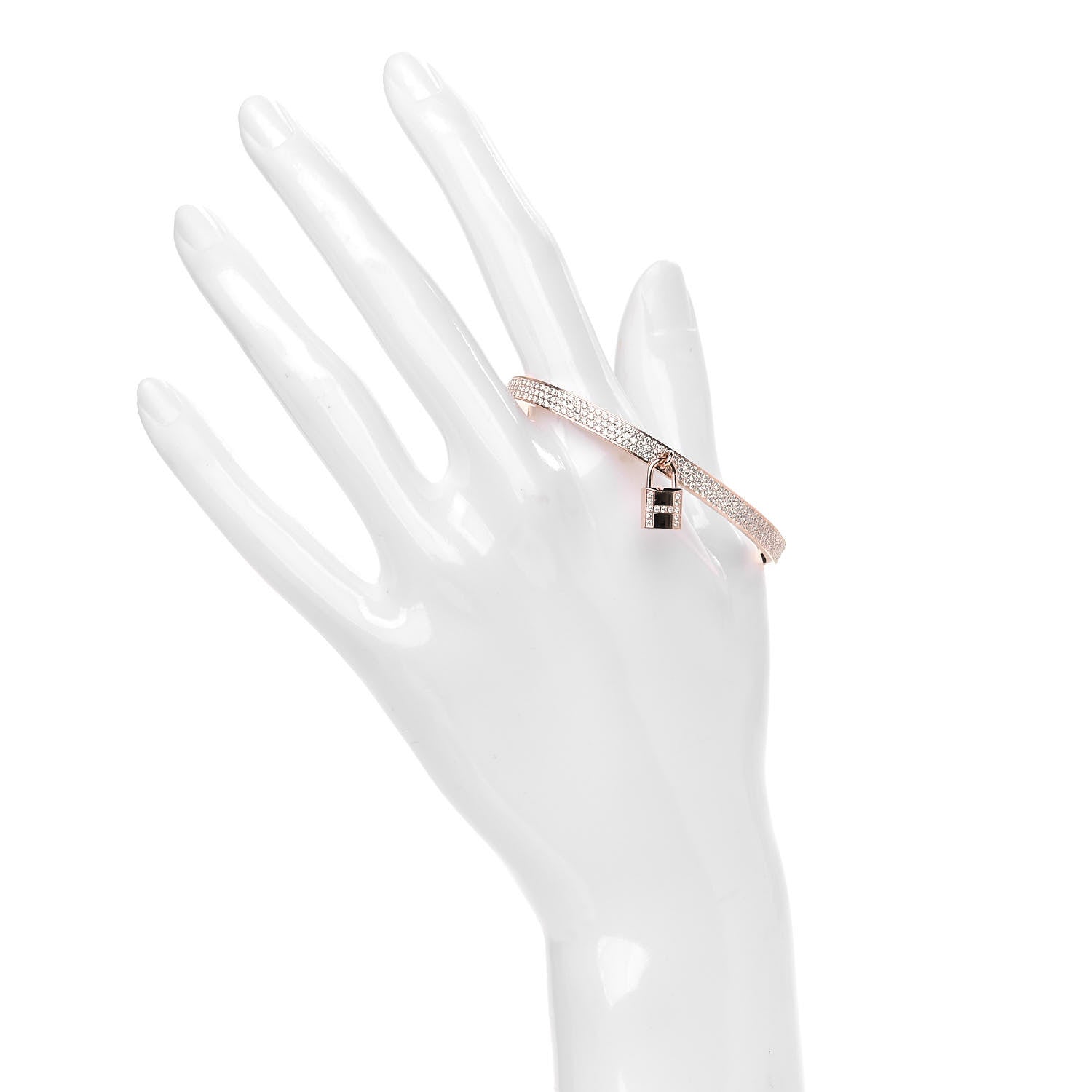 Hermes 18K Rose Gold Diamond Pave Kelly Clochette Cuff Bracelet ST 2 of 4