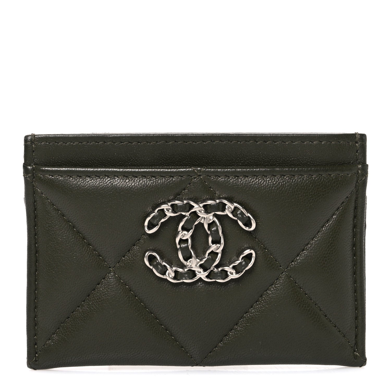 Chanel Lambskin Quilted Chanel 19 Card Holder Khaki 1 of 9