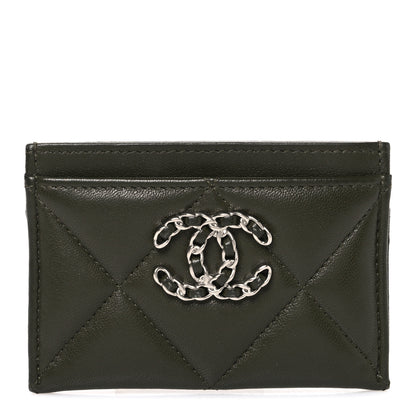 Chanel Lambskin Quilted Chanel 19 Card Holder Khaki 1 of 9