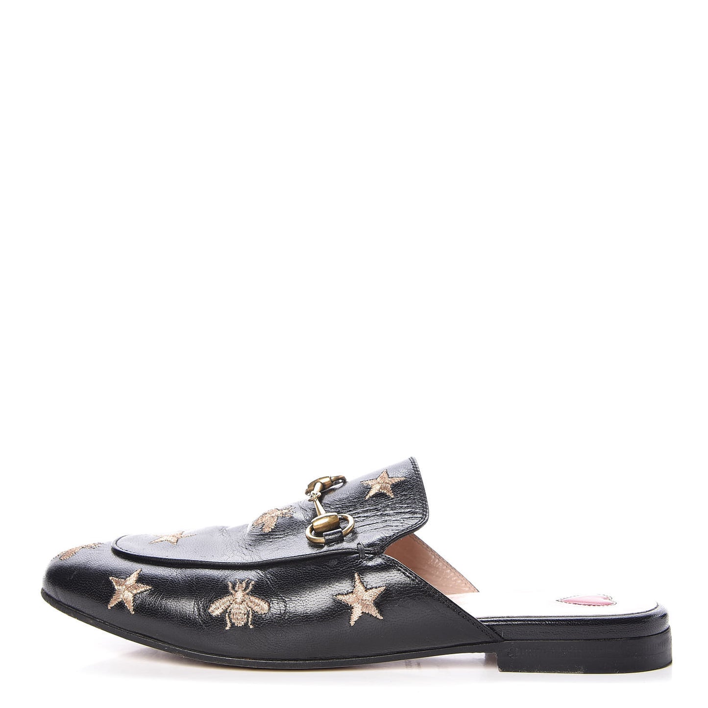 Goatskin Bee Star Embroidered Womens Princetown Slippers 36.5 Black